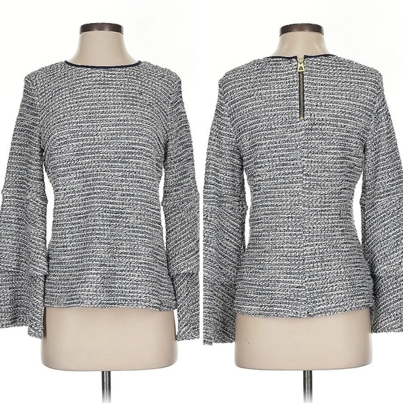 Sail to Sable STS Women’s Textured Navy Ivory Sweater Top Bell Sleeves Size L - Picture 1 of 9
